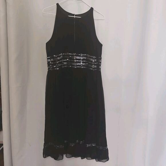 Adrianna Papell Size 12 Evening Silk Beads Sequins Cocktail Dress Black - Picture 1 of 10